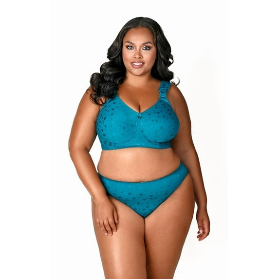 Elila Women's Plus Size Super Curves Jacquard Softcup Bra, Full Coverage Wire-Free Firm Support, Style 1305 Emerald Green
