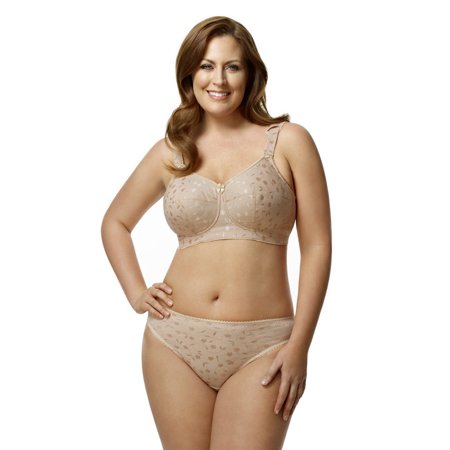 Elila Women's Plus Size Super Curves Jacquard Softcup Bra, Full Coverage Wire-Free Firm Support, Style 1305 Beige