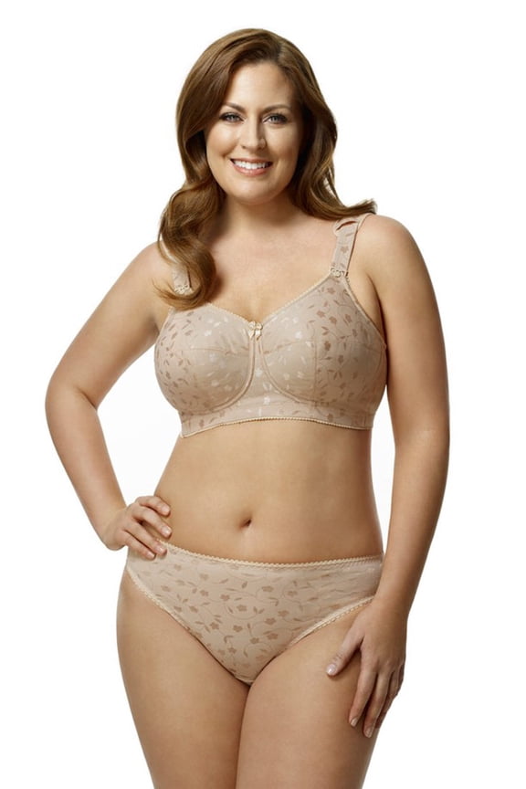 Women's Plus Size Super Curves Jacquard Softcup Bra, Full Coverage Wire-Free Firm Support, Style 1305 Beige