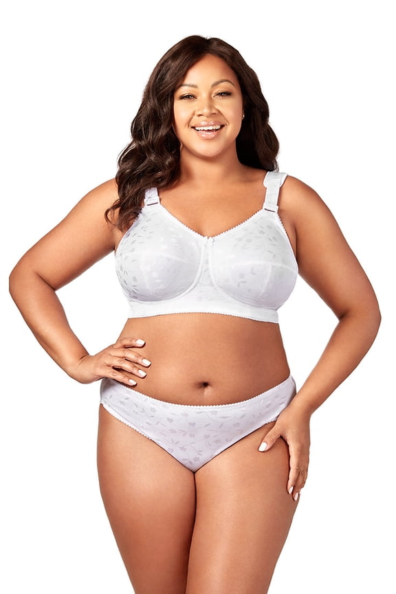 Women's Plus Size Super Curves Jacquard Softcup Bra, Full Coverage Wire-Free Firm Support, Style 1305 White