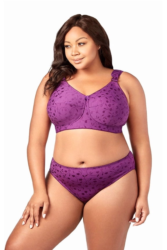 Women's Plus Size Super Curves Jacquard Softcup Bra, Full Coverage Wire-Free Firm Support, Style 1305 Aubergine