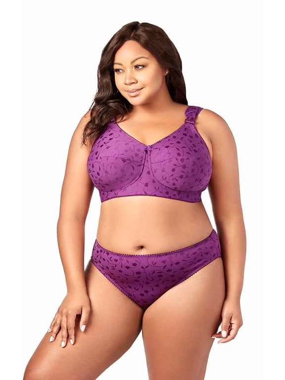 Women's Plus Size Super Curves Jacquard Softcup Bra, Full Coverage Wire-Free Firm Support, Style 1305 Aubergine