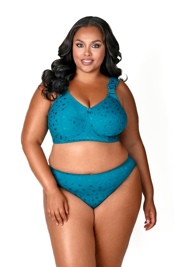Women's Plus Size Super Curves Jacquard Softcup Bra, Full Coverage Wire-Free Firm Support, Style 1305 Emerald Green