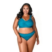Elila Womens Plus Size Super Curves Jacquard Softcup Bra, Full Coverage Wire-Free Firm Support, Style 1305 Emerald Green
