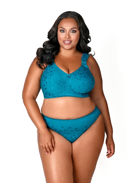 Women's Plus Size Super Curves Jacquard Softcup Bra, Full Coverage Wire-Free Firm Support, Style 1305 Emerald Green