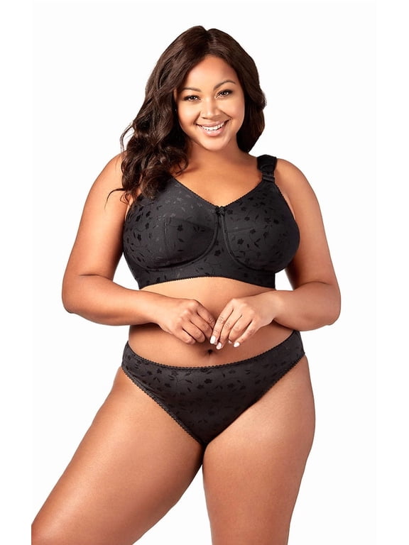 Women's Plus Size Super Curves Jacquard Softcup Bra, Full Coverage Wire-Free Firm Support, Style 1305 Black