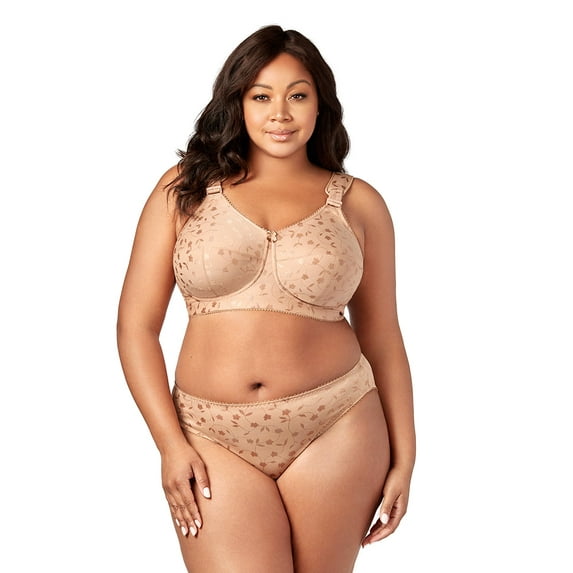 Elila Women's Plus Size Super Curves Jacquard Softcup Bra, Full Coverage Wire-Free Firm Support, Style 1305 Mocha
