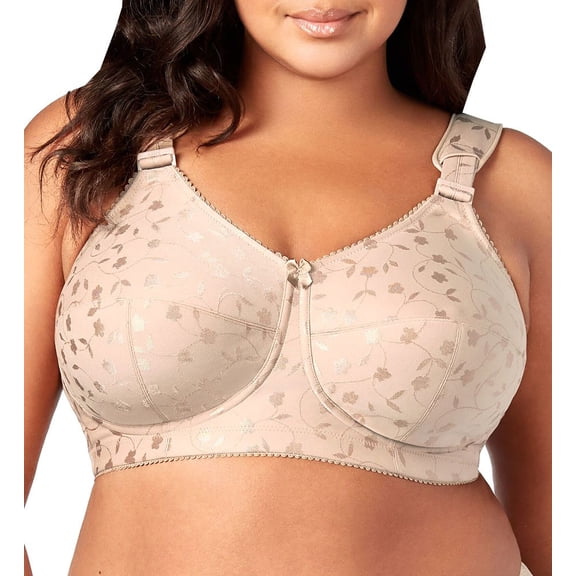 Elila Women's Plus Size Super Curves Jacquard Softcup Bra, Full Coverage Wire-Free Firm Support, Style 1305 Beige