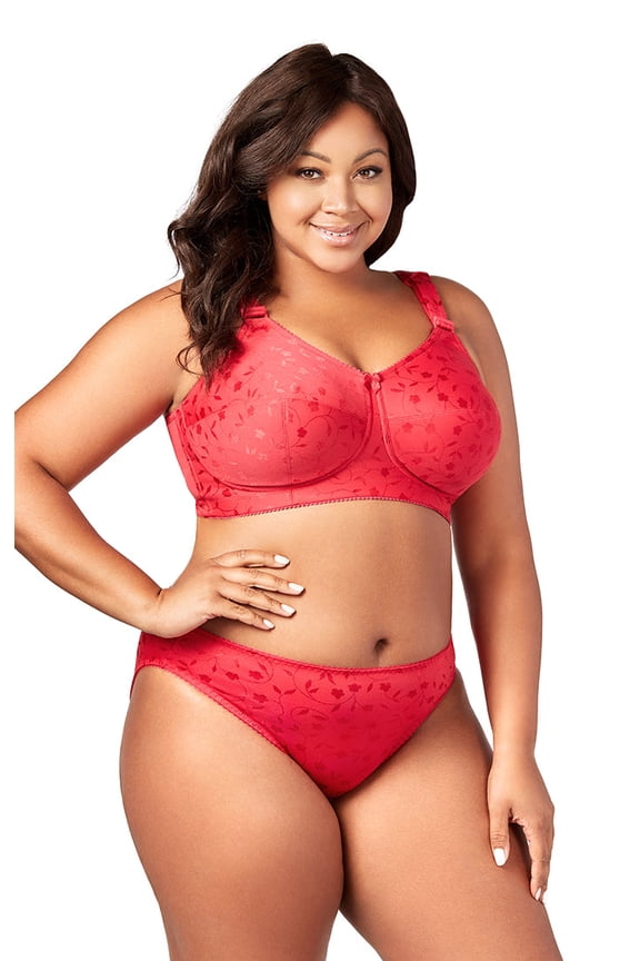 Women's Plus Size Super Curves Jacquard Softcup Bra, Full Coverage Wire-Free Firm Support, Style 1305 Red