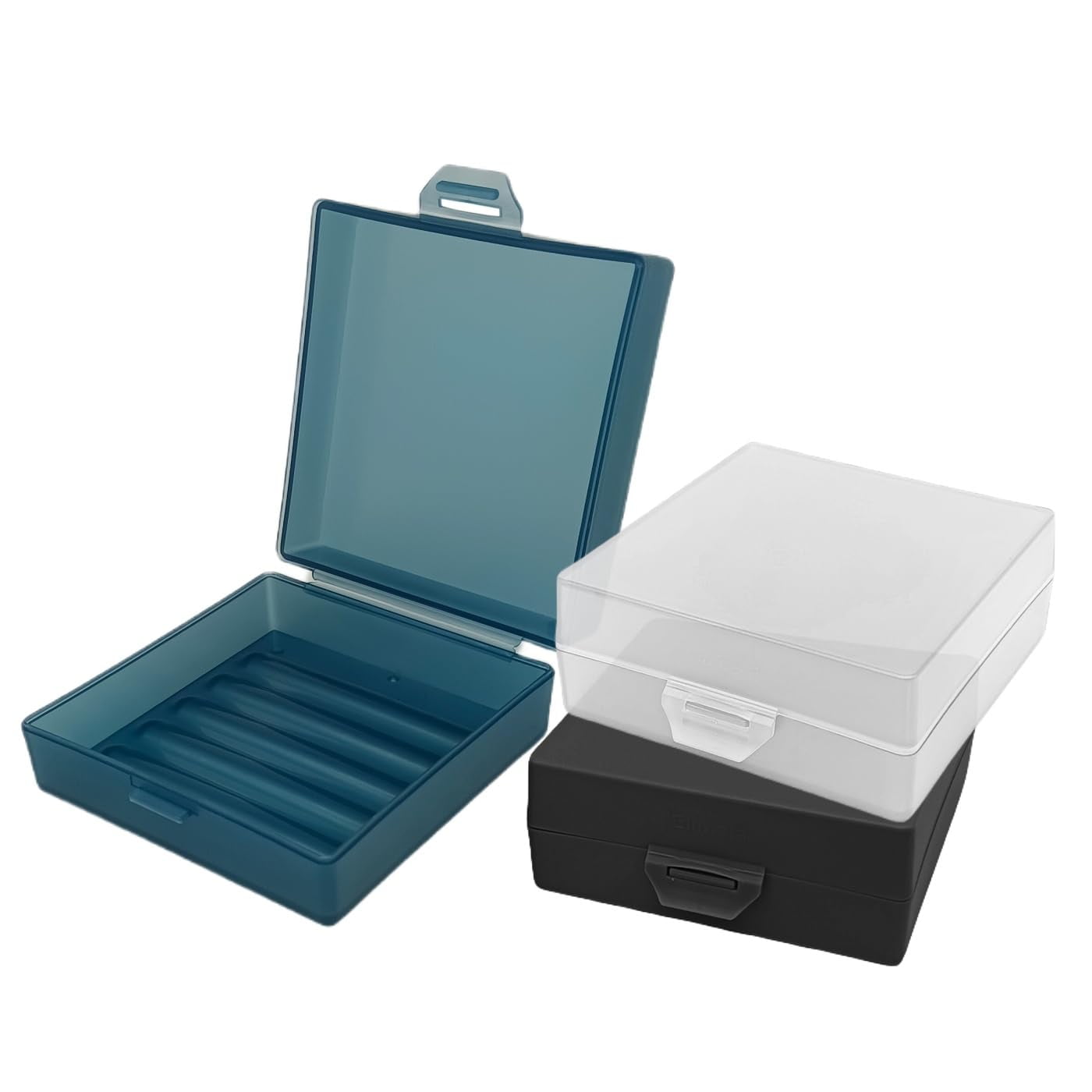 Elimeta Square Soap Holder Container 3Pcs, Travel Soap Case for Dr. Squatch Men's Bar Handmade Soap, Bathroom Shower Soap Dishes Box for Business Trip Camping Outdoor Gym (3, Black/clear/blue) C3