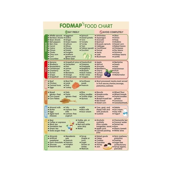Elimination Diet Food Guide Poster Low FODMAP Red Yellow Green Chart Gentle Digestion Reference Printable Kitchen Wall Chart Pantry and Grocery