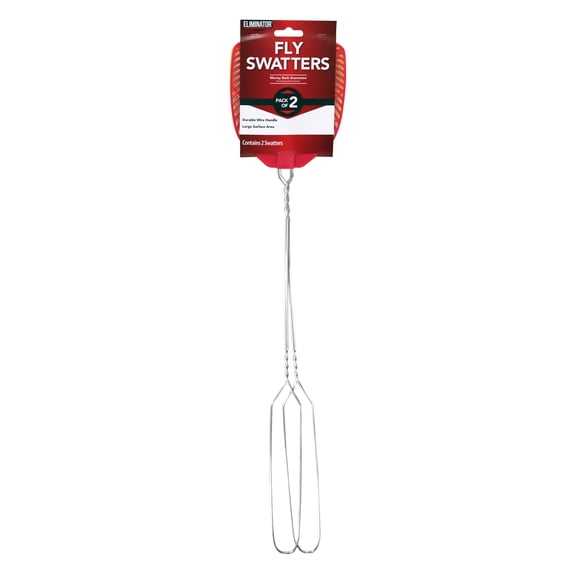 Eliminator Fly Swatters, 2-Pack, Extra-Long 20.5 in Metal Handle