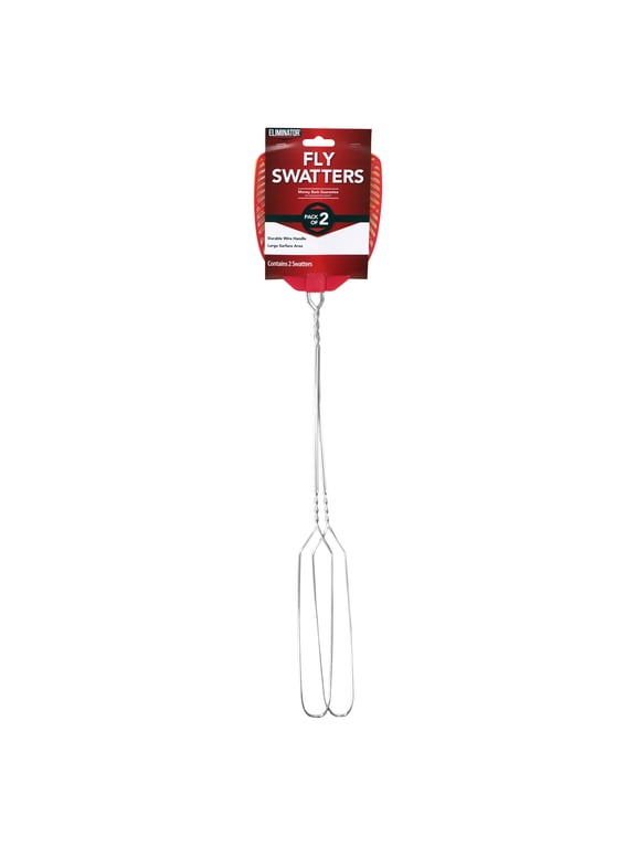 Fly Swatters, 2-Pack, Extra-Long 20.5 in Metal Handle