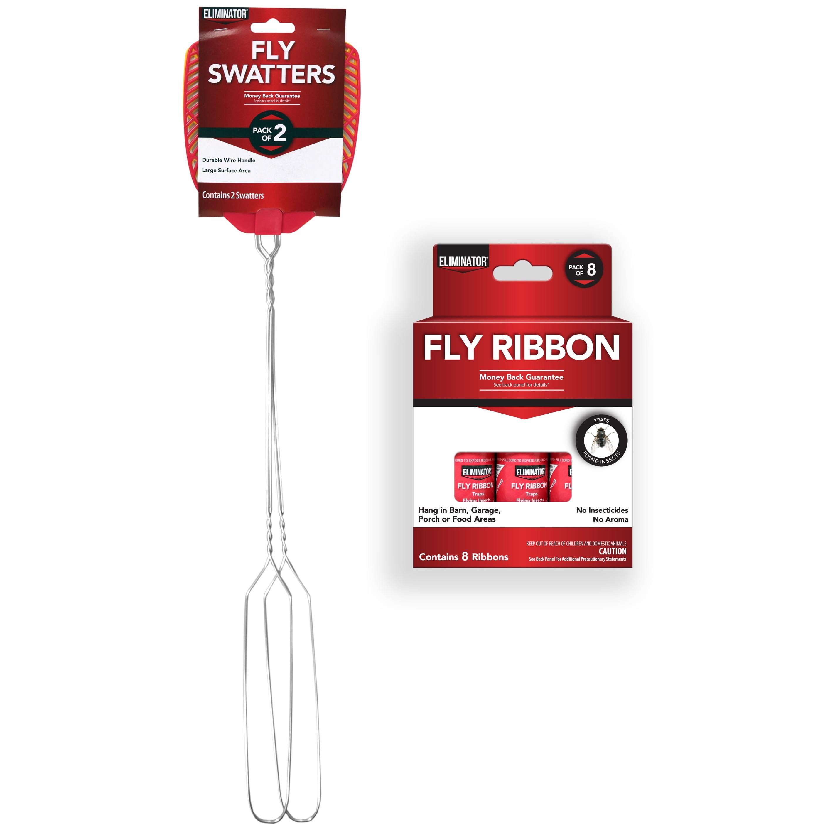 Eliminator Flying Insect Control Bundle, Fly Swatters 2-Pack and Non-Toxic Fly Ribbon 8-Pack