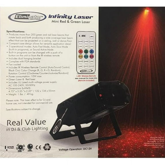 Eliminator Lighting Infinity Laser Red & Green Laser Effect with Multiple Sky Beams