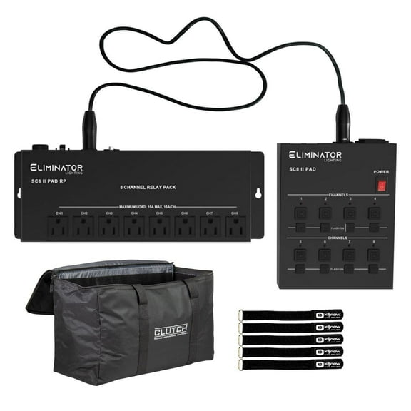 Eliminator Lighting SC8 II PAD SYSTEM 8-Channel Analog On/Off Lighting Controller with Utility Bag Package