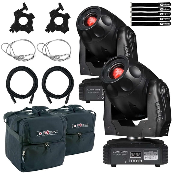 Eliminator Lighting Stealth Spot 60W LED Moving Head Spot Lights with Carry Cases Dual Package