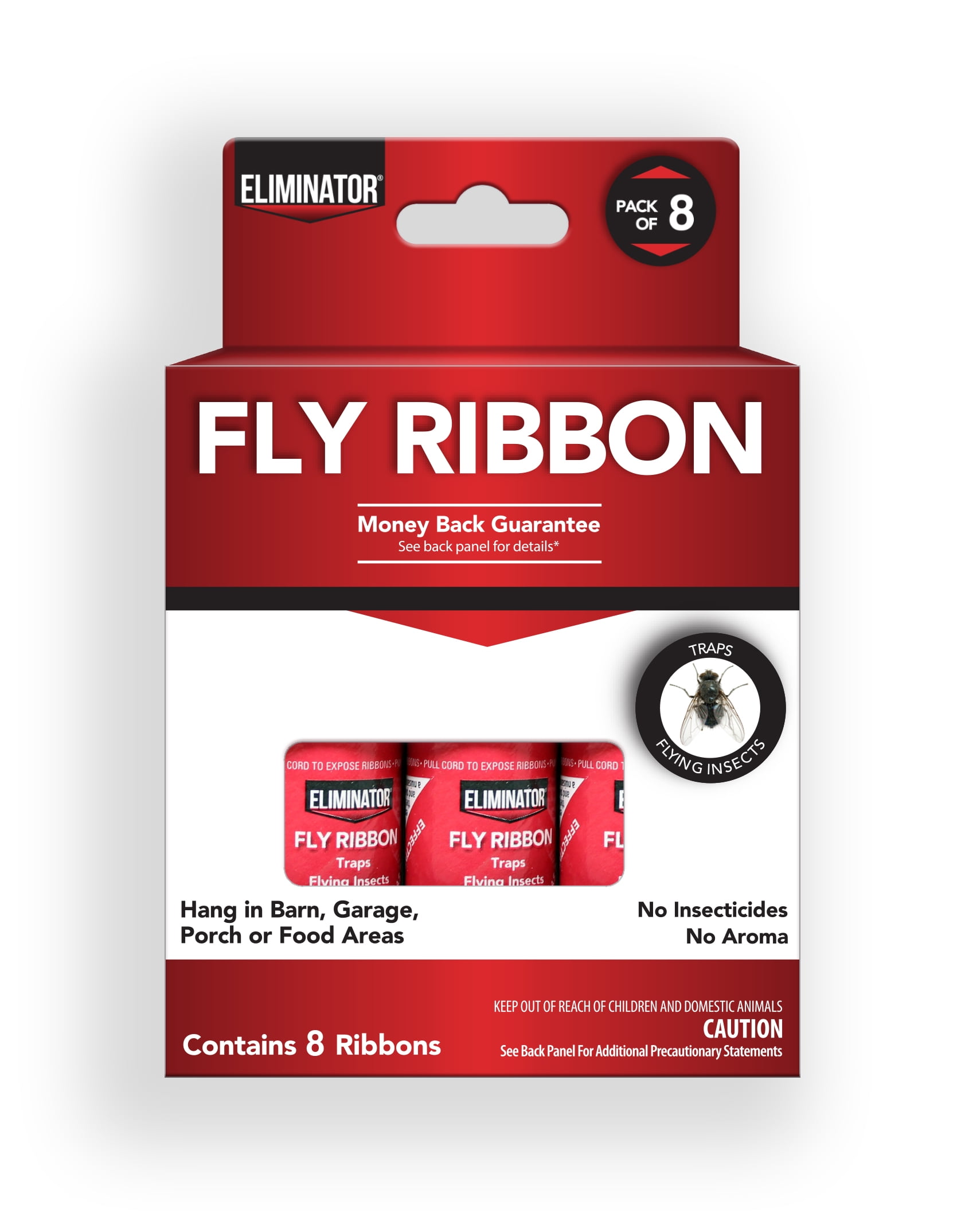 Eliminator Non-Toxic Fly Ribbon, 8 Pack, Poison-Free Pest Control, Sticky Paper, Traps Flying Insects