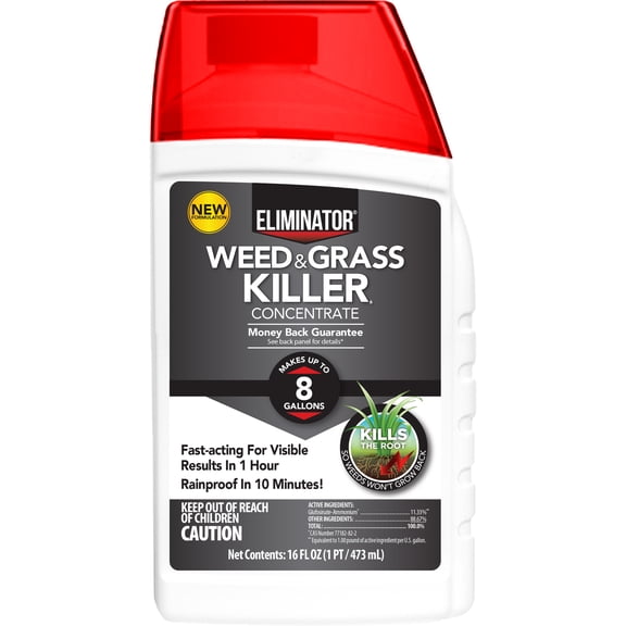 Eliminator Weed & Grass Killer Concentrate Herbicide, 16 fl oz, Kills Down to The Root