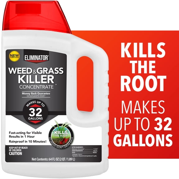Eliminator Weed & Grass Killer Concentrate Herbicide, 64 Fl Oz, Kills Down to The Root