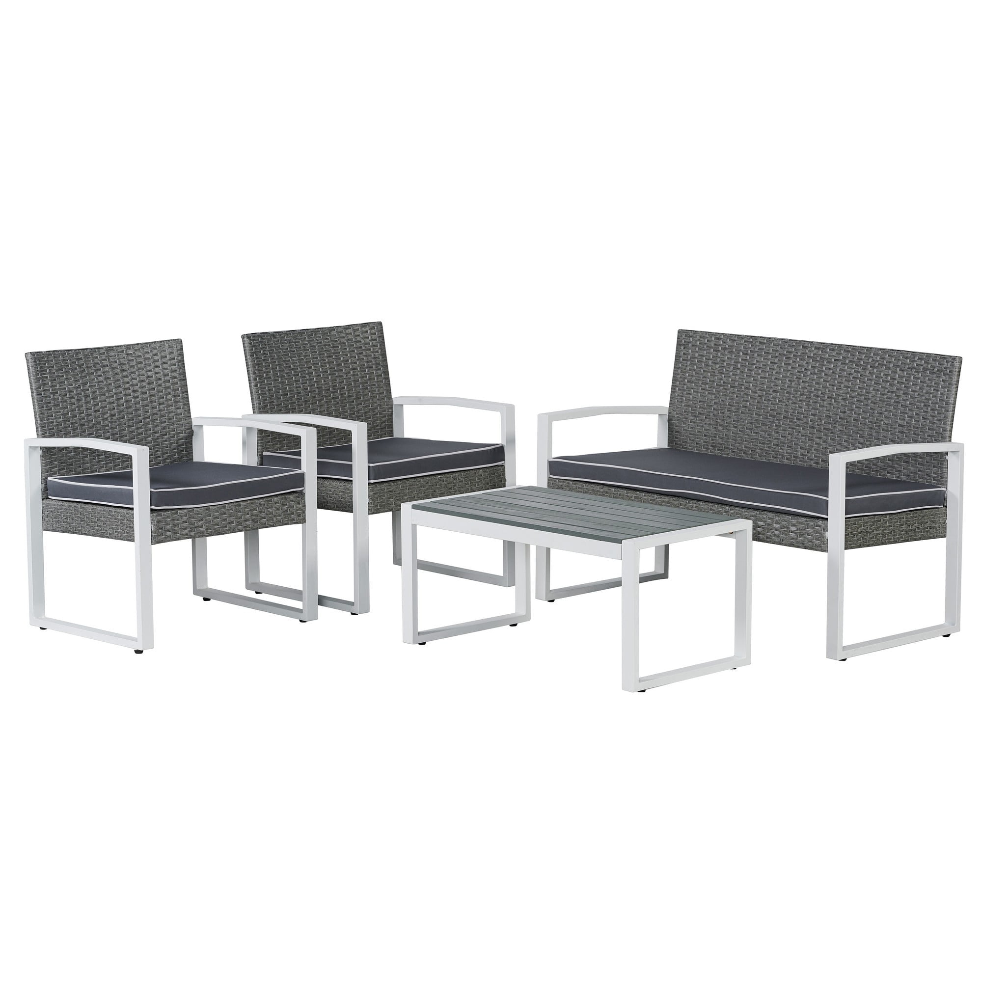 Elina Gray and White Faux Wicker 4-Piece Patio Conversation Set