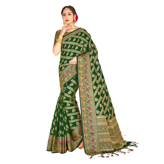 Elina fashion Sarees for Women Indian Wedding Diwali Patola Art Silk Woven Work Saree, Sari with Unstitched Blouse