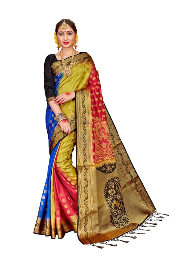 Sarees for Women's Banarasi Art Silk Woven Work Saree l Indian Wedding Ethnic Sari & Blouse Piece (Multi)