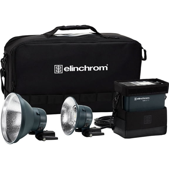 Elinchrom ELB 500 TTL Dual To Go Kit, Includes 2x ELB 500 Flash Head, 7" and 5.3" Reflector, Charger, Battery, Snappy Carry Bag with Shoulder Strap, ProTec Location Bag