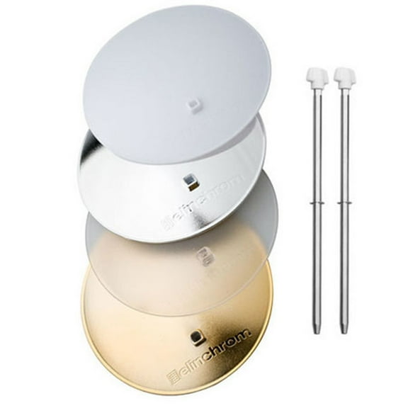Elinchrom Set of 4 Deflectors for Softlite Reflectors and Rotolux Softboxes, Silver, Gold, Frost, Transluct & 2 Rods