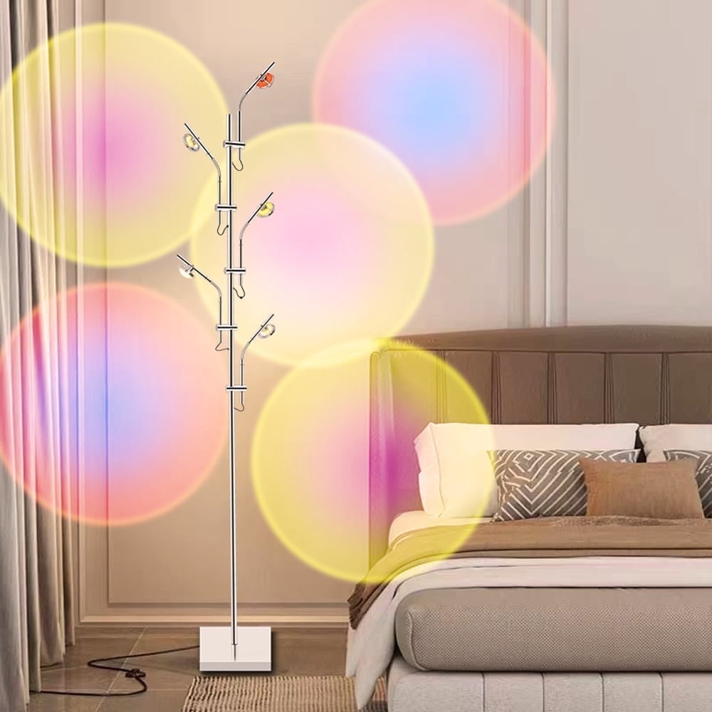 Elinkume Modern Floor Lamp, 73 inch High 5-Head Halo Effect Ambient Floor Lamp (Silver)