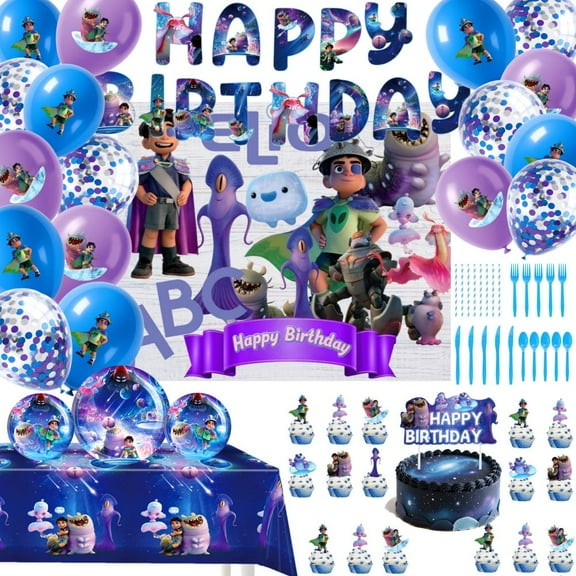 Elio Birthday Party Decorations Set for - Cartoon Theme Birthday Party Supplies Include Balloons, Banner, Cake Topper & Cupcake Toppers for kids