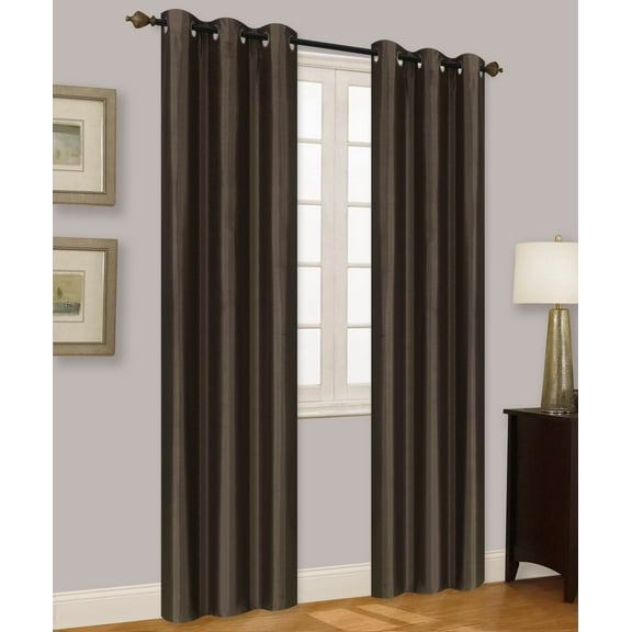 Elio Brown 2-Piece 100% Thermal Blackout Grommet Window Curtain With Foam Backing Set, Solid Room Darkening Panels 35" X 84" Each