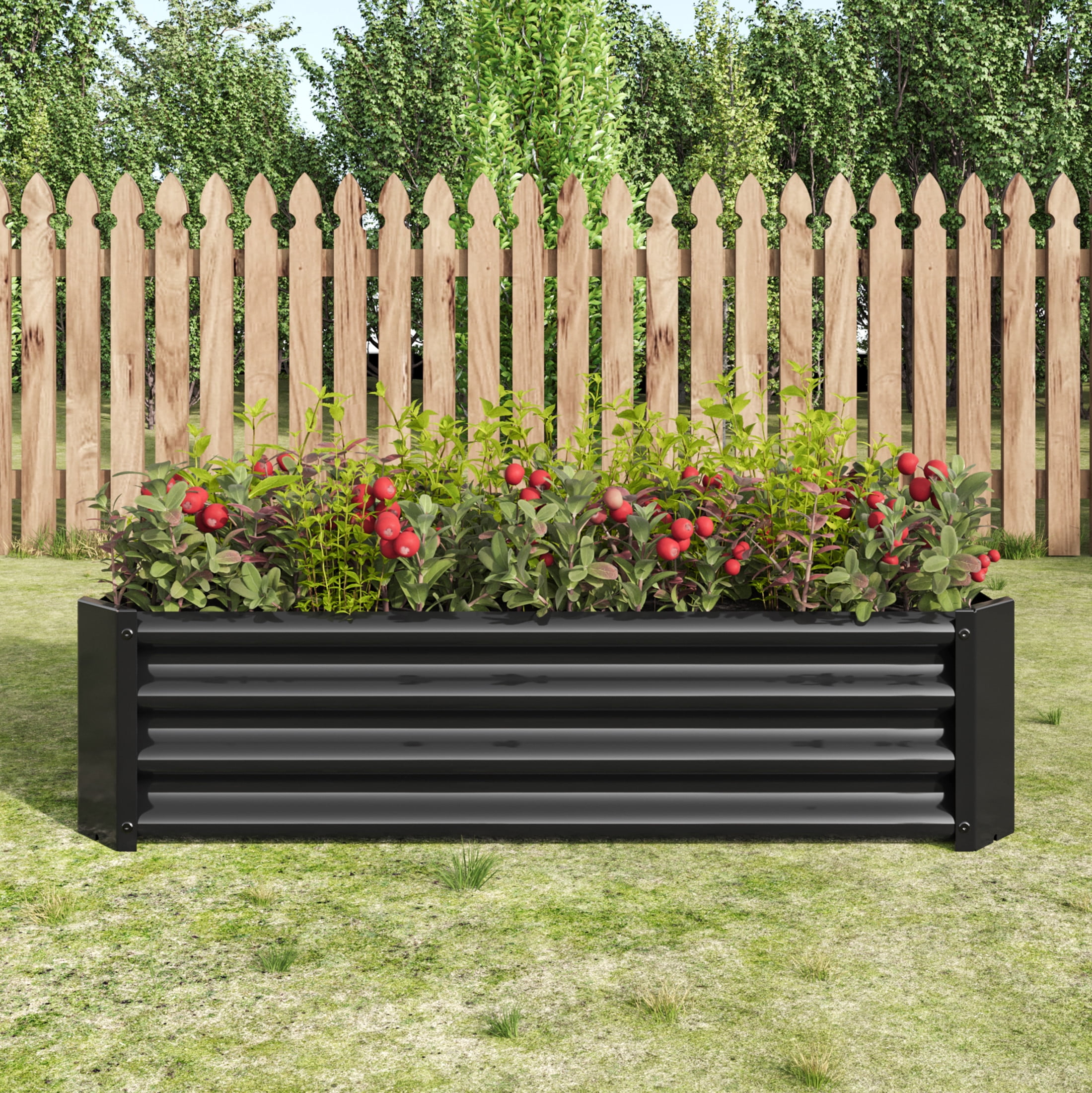 Elio Outdoor Metal 4×2×x1ft Raised Garden Bed, 4FT Planter Box, Rust-Resistant, Open Bottom, Sturdy Design for Vegetables, Flowers, Herbs, Silver