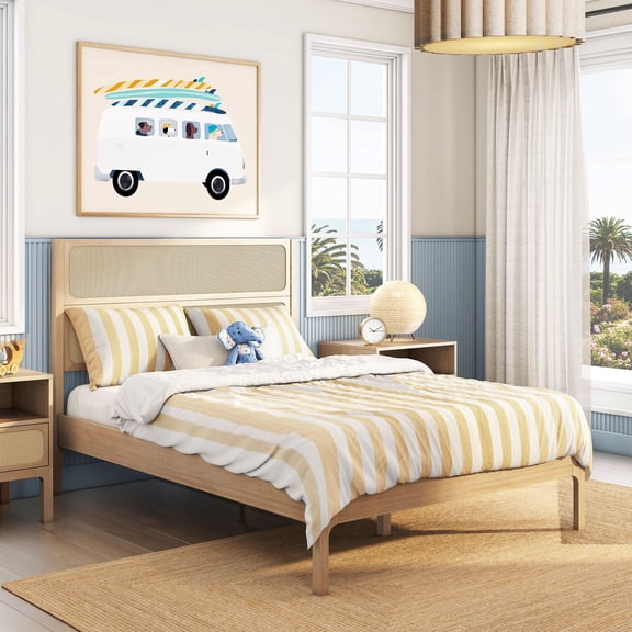 Elio/Rattan Full Single Bed, Blonde