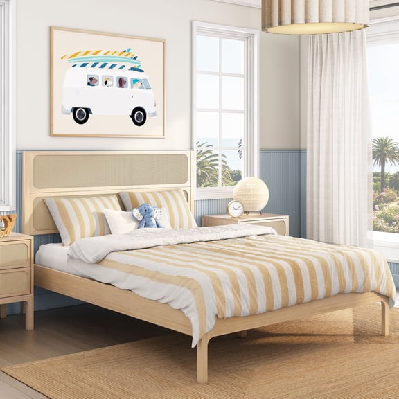 Elio/Rattan Queen Single Bed, Blonde