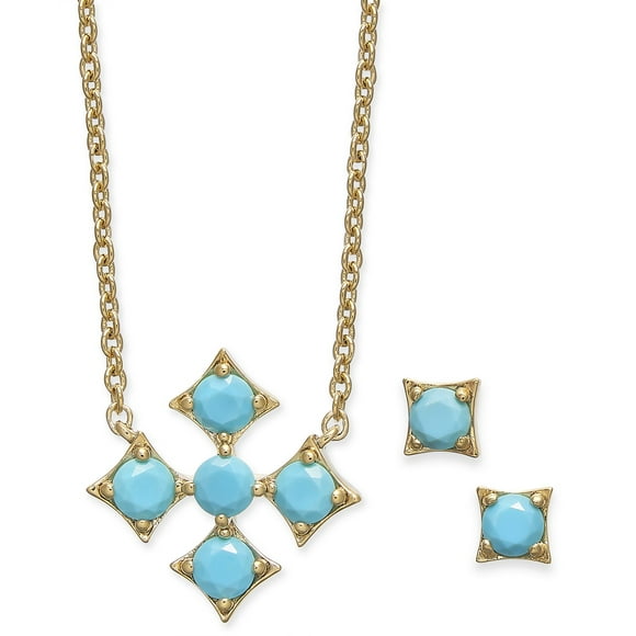 Gold-Tone 2-Pc. Set Stone Pendant Necklace & Stud Earrings (Gold)