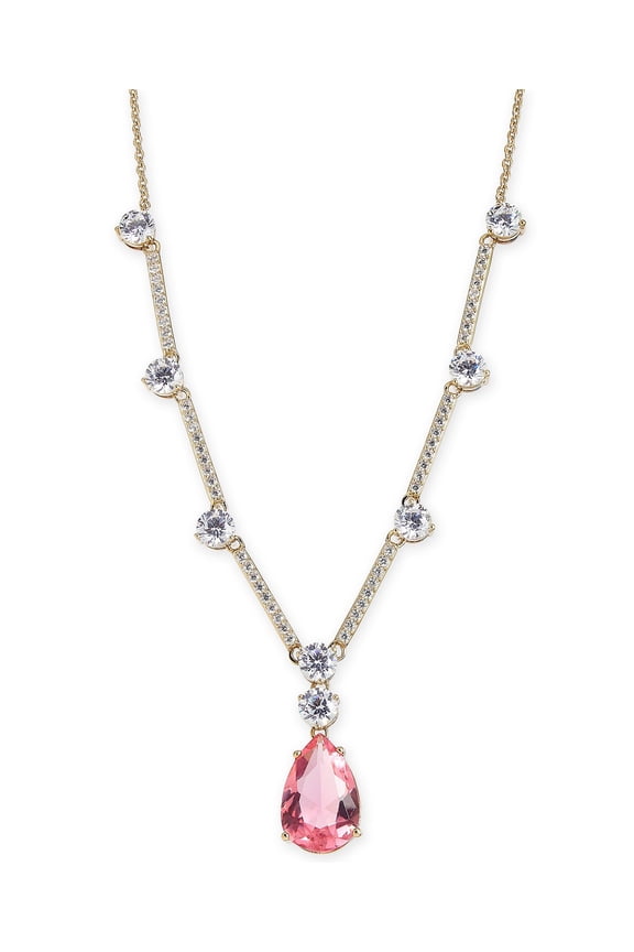 Gold-Tone Crystal & Stone Statement Necklace, 16 + 1 Extender, Pink