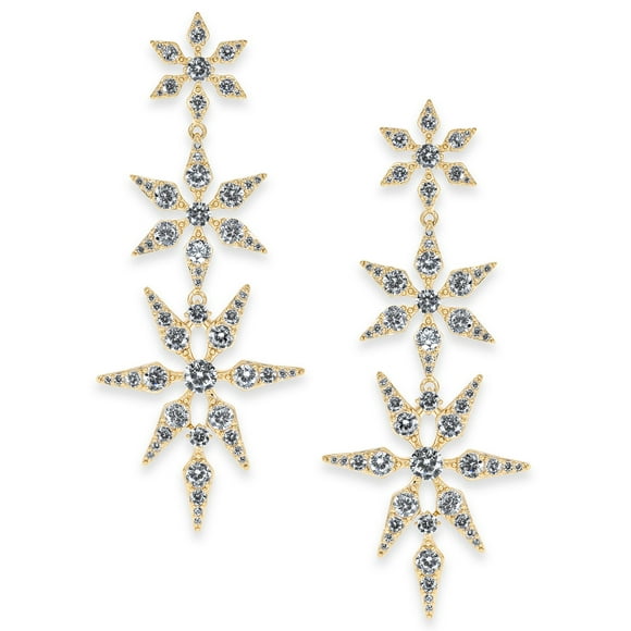 Gold-Tone Cubic Zirconia Triple Star Drop Earrings