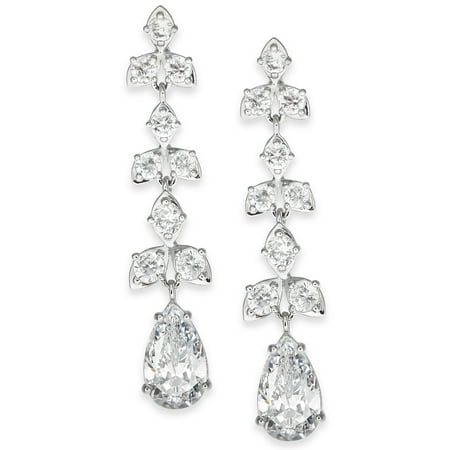 Eliot Danori Silver-Tone Crystal Linear Drop Earrings (Silver)