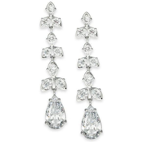 Silver-Tone Crystal Linear Drop Earrings (Silver)