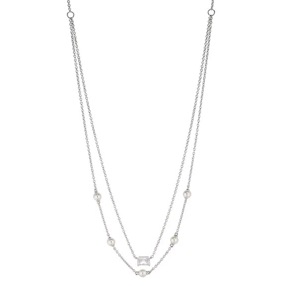 Eliot Danori Silver Tone Cubic Zirconia Glass Pearl Layered Necklace