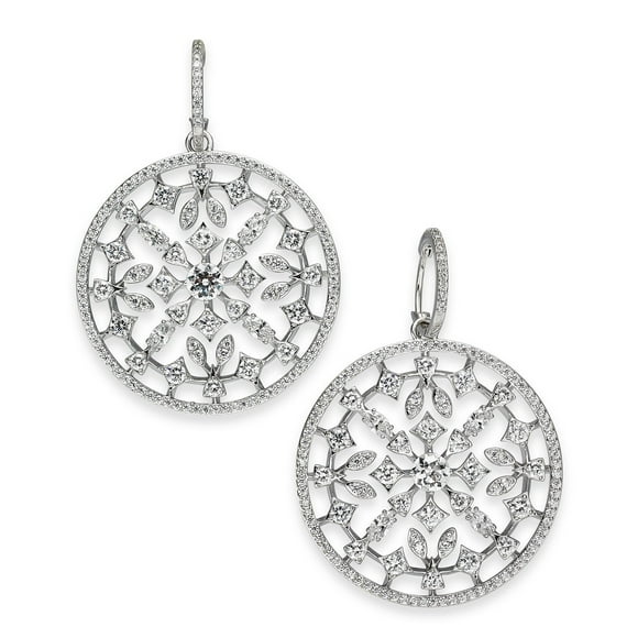 Silver-Tone Pave Medallion Drop Hoop Earrings