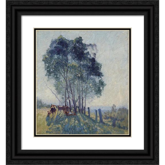 Elioth Gruner 15x16 Black Ornate Wood Framed Double Matted Museum Art Print Titled - The Wattles (1919)