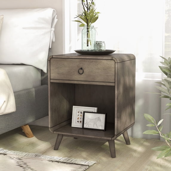 24/7 Shop At Home Eliott Mid-Century Storage Wood End Table, Gray