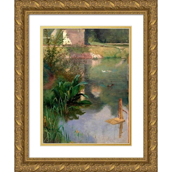 Eliphalet Fraser Andrews 12x14 Gold Ornate Wood Frame and Double Matted Museum Art Print Titled - Margin of a Moat