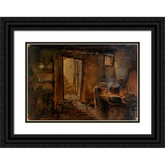 Eliphalet Fraser Andrews 14x11 Black Ornate Wood Framed Double Matted Museum Art Print Titled: Interior of a Kitchen