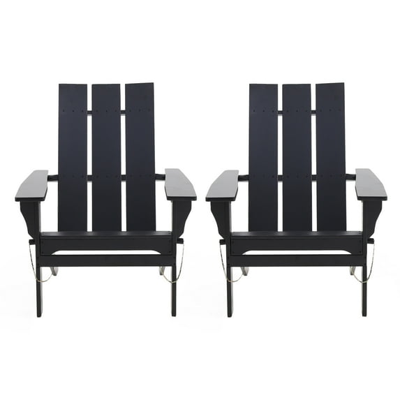 Eliphaz Acacia Wood Outdoor Foldable Adirondack Chairs, Set of 2, Black