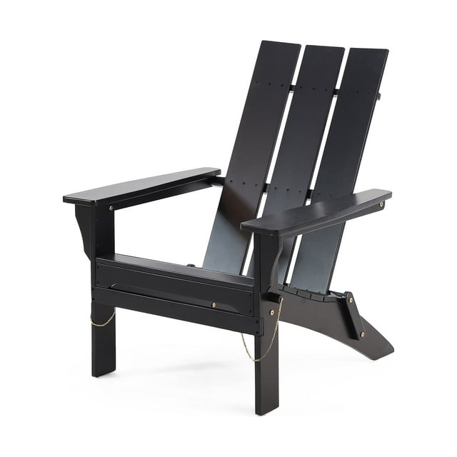 Eliphaz Outdoor Contemporary Acacia Wood Foldable Adirondack Chair, Black