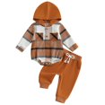 thumbnail image 1 of Elippeo 2-Piece Baby Boys Plaid Set Chest Pocket Button Long Sleeve Hooded Romper Long Trousers Outfits 6 12 18 24 Months, 1 of 10