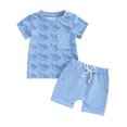 thumbnail image 1 of Elippeo 2Pcs Baby Boy Summer Outfits 3 6 12 18 24 Months 3 Years Short Sleeve Tree/Gesture Print T-Shirt + Shorts Set Toddler Clothes, 1 of 9